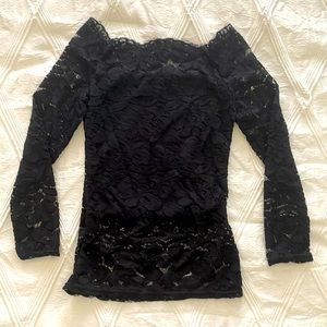 Black lace, long sleeve blouse with attached cami under